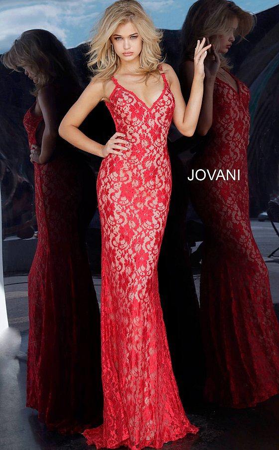 JVN By Jovani Long Formal Lace Prom Dress JVN00782 - The Dress Outlet Jovani