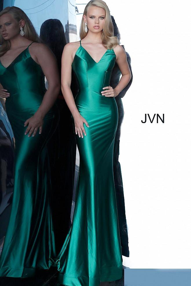 JVN By Jovani Prom Long Satin Dress JVN00878 Green - The Dress Outlet Jovani