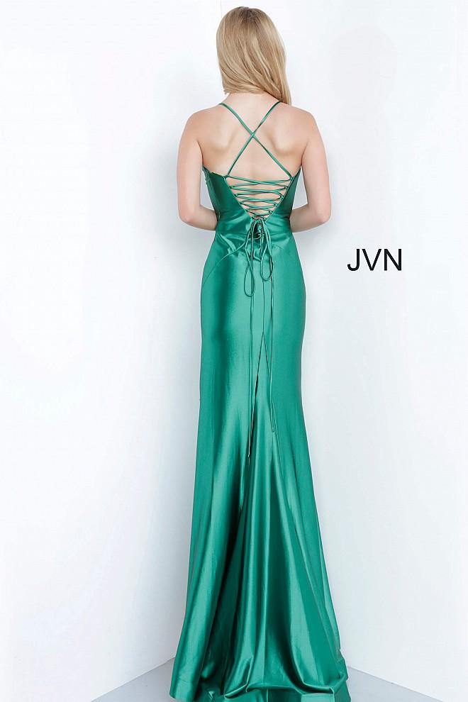 JVN By Jovani Prom Long Satin Dress JVN00878 Green - The Dress Outlet Jovani