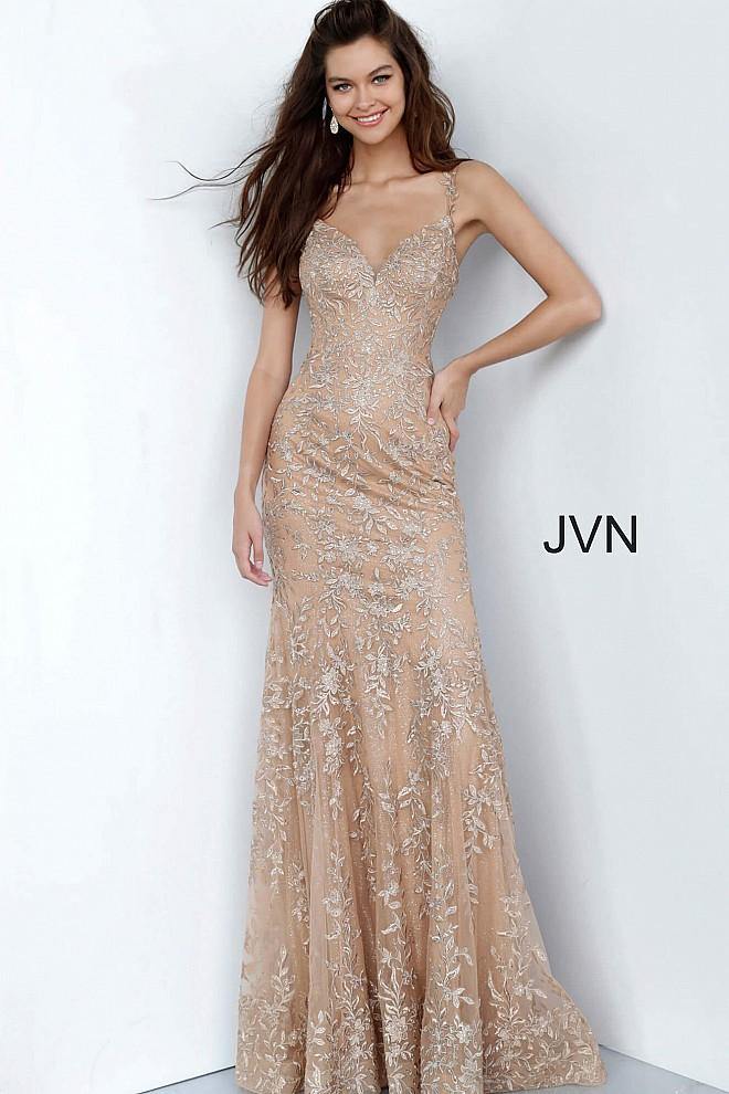 JVN By Jovani Long Prom Dress Formal JVN00908 Gold - The Dress Outlet Jovani