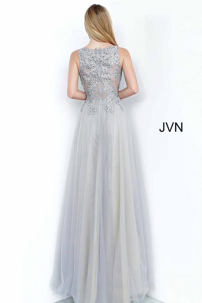 JVN By Jovani Long Prom Ball Gown JVN00942 Grey - The Dress Outlet Jovani