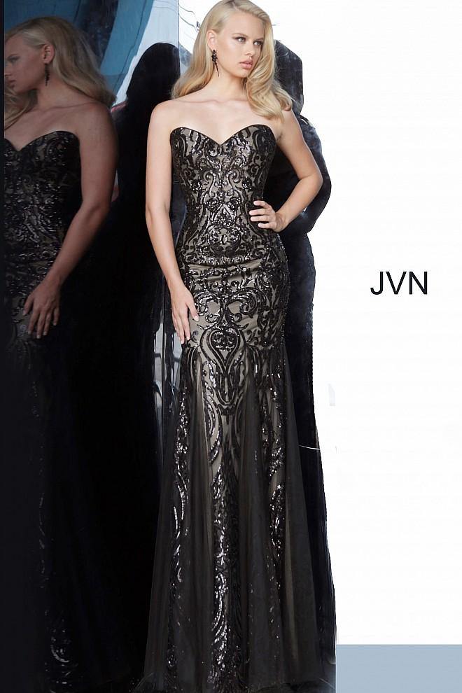 JVN By Jovani Long Mermaid Prom Gown JVN00954 Black - The Dress Outlet Jovani