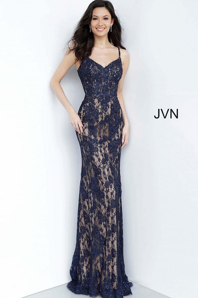 JVN By Jovani Form Fitting Lace Prom Long Dress JVN02013 - The Dress Outlet Jovani