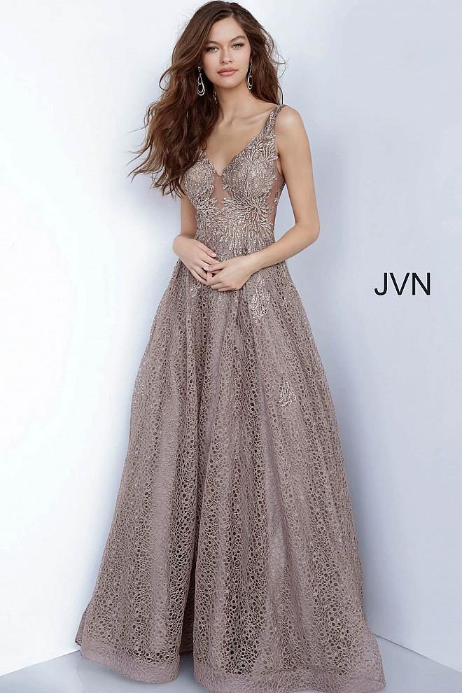 JVN By Jovani Long Prom Ball Gown JVN02314 Cafe - The Dress Outlet Jovani