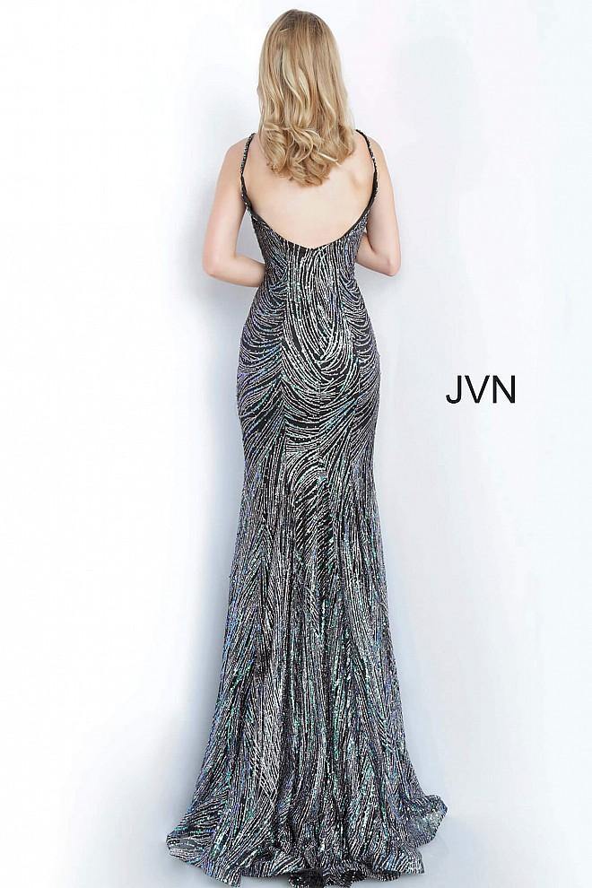 JVN By Jovani Long Prom Dress JVN02432 Black/Multi - The Dress Outlet Jovani