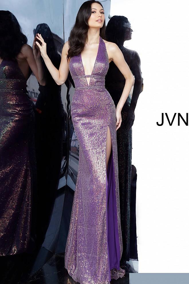 JVN By Jovani Long Halter Prom Gown JVN03058 Purple - The Dress Outlet Jovani