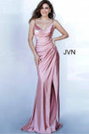 JVN By Jovani Long Formal Ruched Prom Gown Dusty Pink