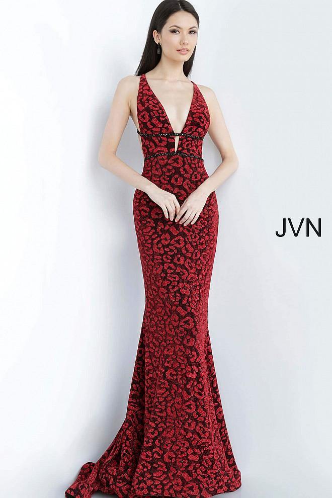 JVN By Jovani Long Prom Dress JVN03169 Black/Red - The Dress Outlet Jovani