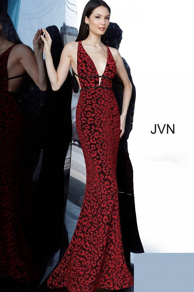 JVN By Jovani Long Prom Dress JVN03169 Black/Red - The Dress Outlet Jovani