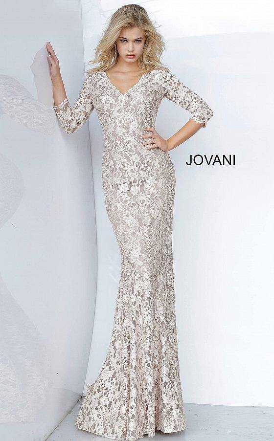 JVN By Jovani Long Formal Fitted Lace Gown JVN03350 - The Dress Outlet Jovani