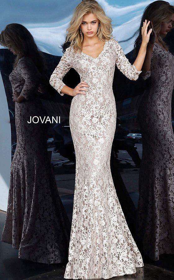 JVN By Jovani Long Formal Fitted Lace Gown JVN03350 - The Dress Outlet Jovani