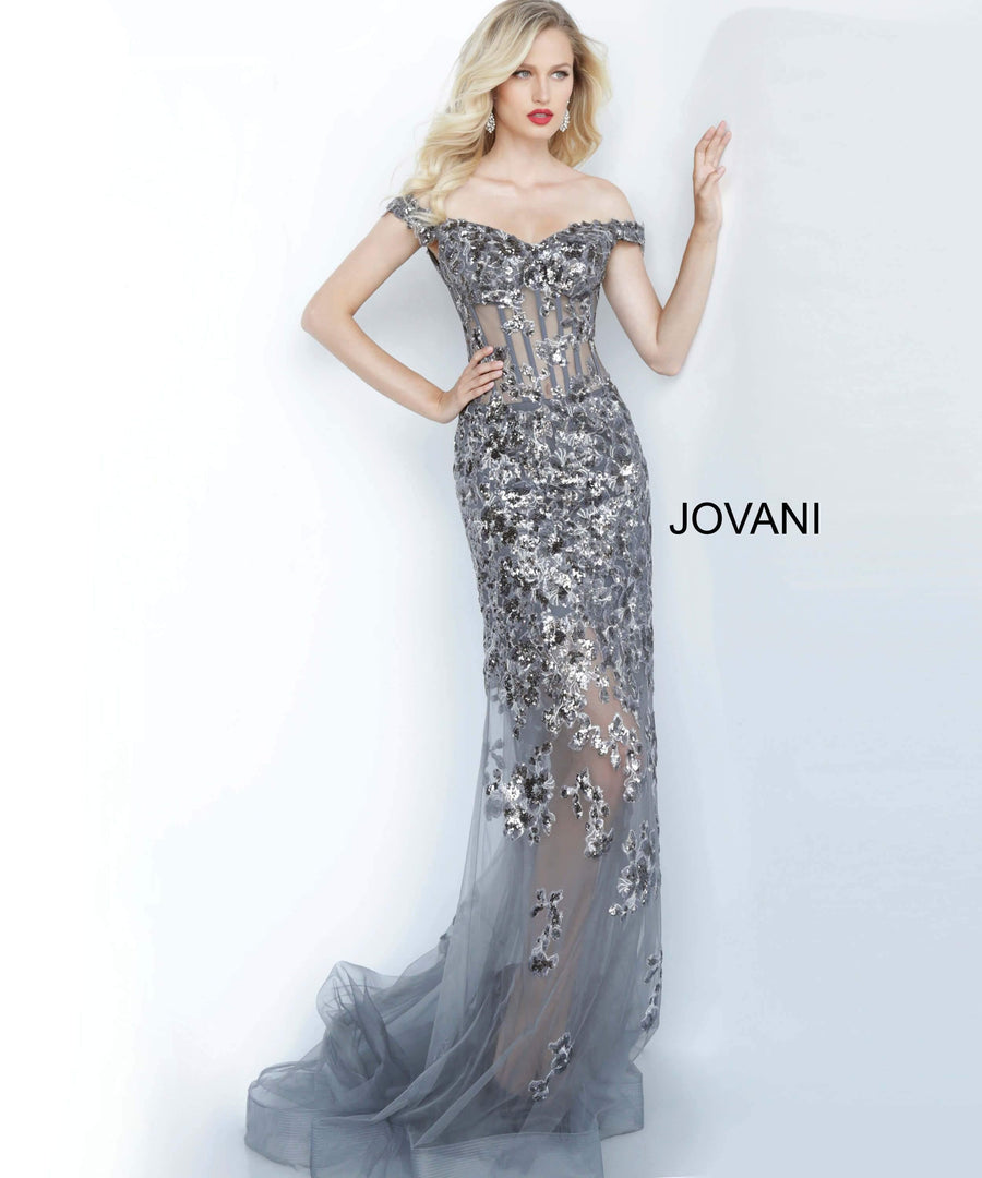 Jovani Bodice Illusion Long Prom Dress JVN1209 - The Dress Outlet