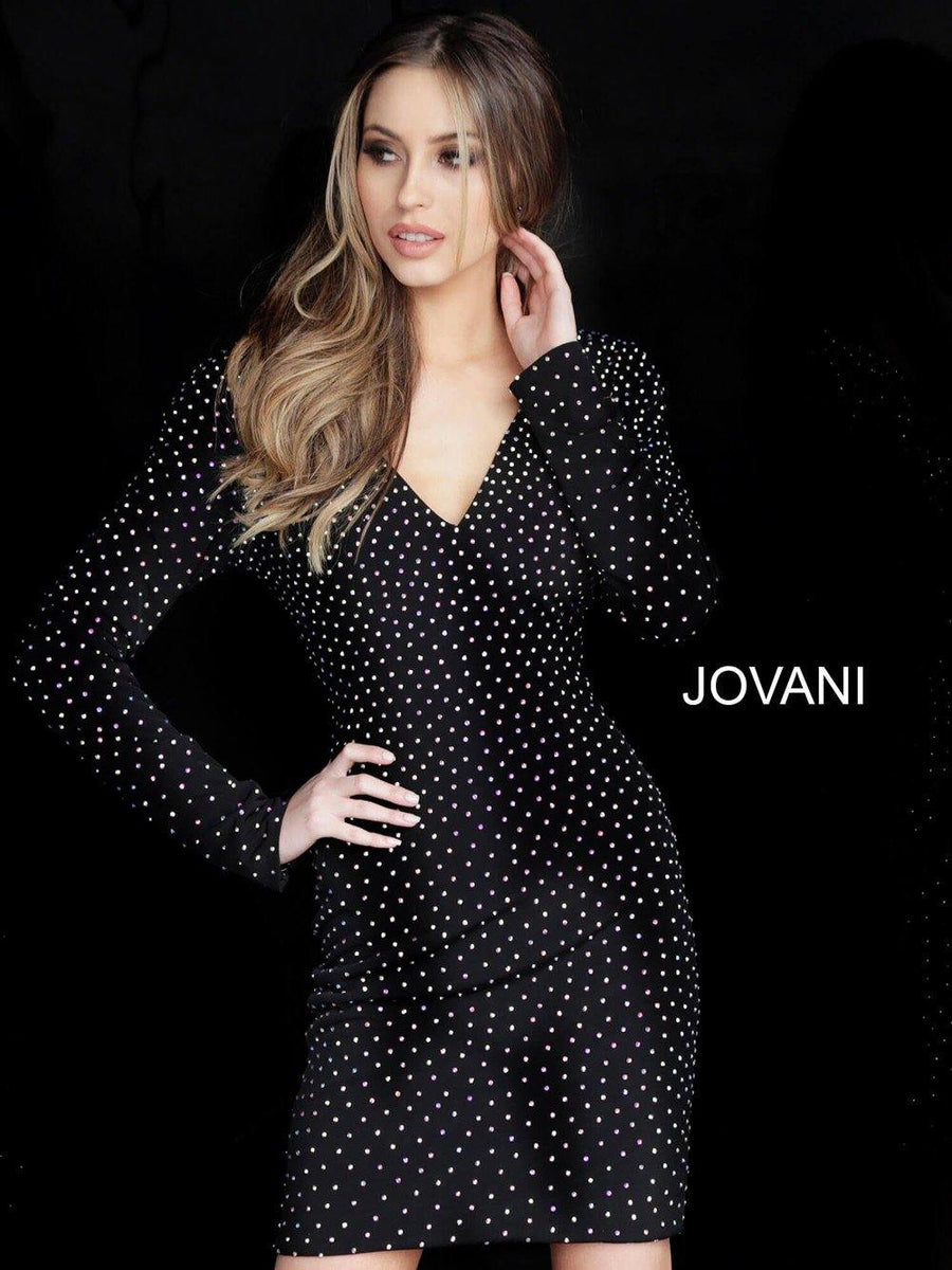 Jovani Beaded V-Neck Short Dress JVN1784 - The Dress Outlet