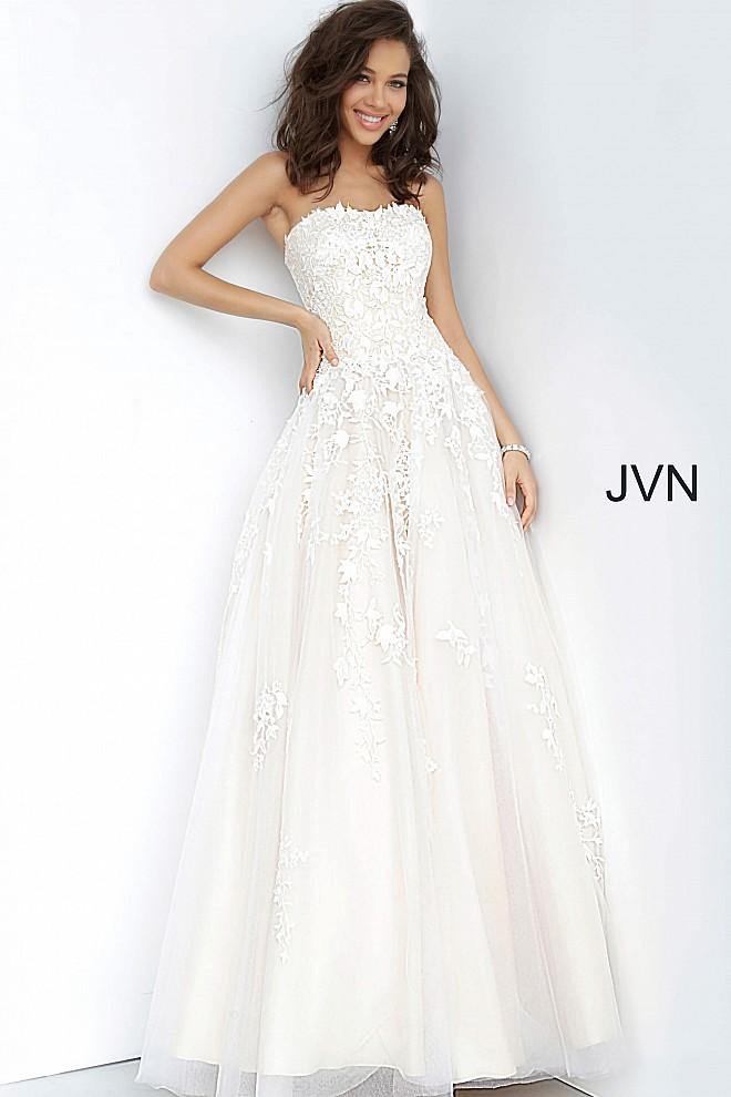 JVN By Jovani Long Ball Gown JVN1831 Off White/Nude - The Dress Outlet Jovani