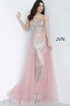 JVN By Jovani Long Spaghetti Strap Prom Gown JVN2151 Peach - The Dress Outlet Jovani