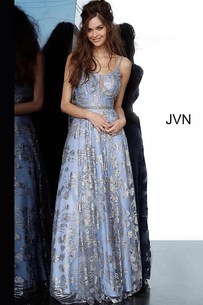 JVN By Jovani Prom Glitter Long Gown JVN2155 Blue - The Dress Outlet Jovani