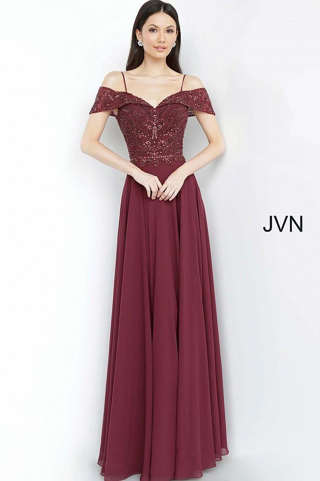 JVN by Jovani Prom Long Dress JVN2157 Burgundy - The Dress Outlet Jovani