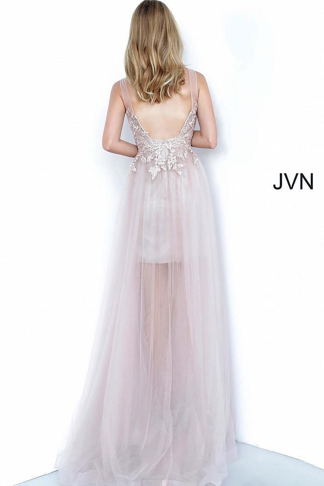 JVN By Jovani Long Formal Prom Dress JVN2204 Nude - The Dress Outlet Jovani