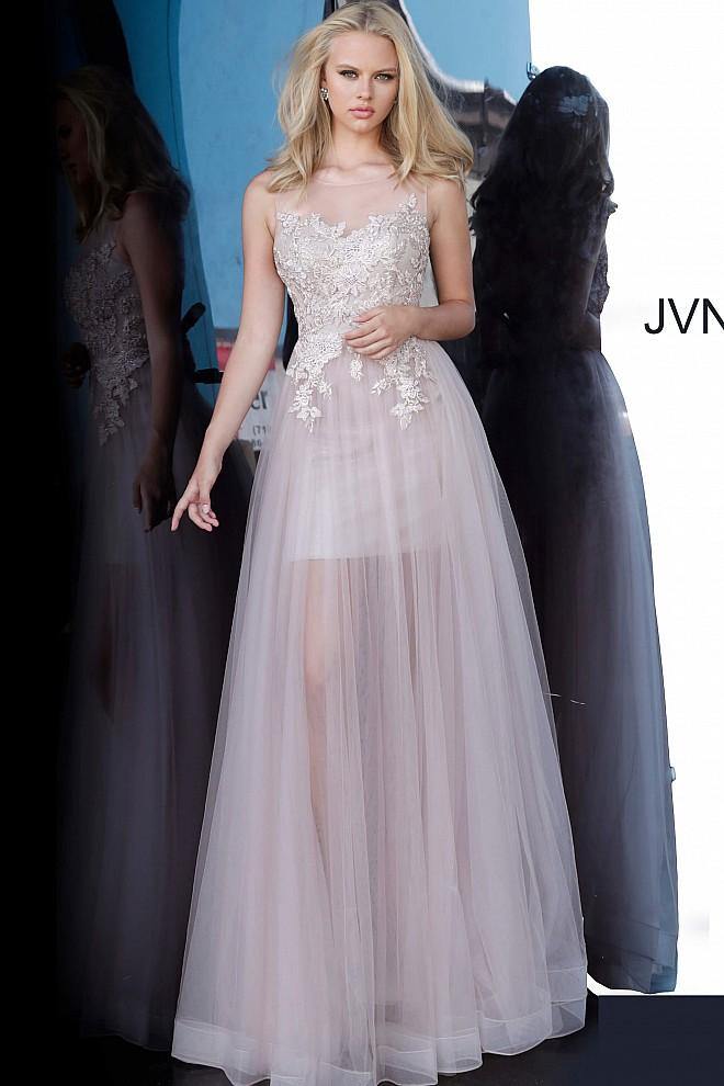 JVN By Jovani Long Formal Prom Dress JVN2204 Nude - The Dress Outlet Jovani