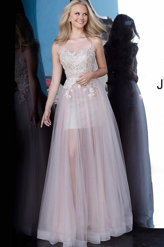 JVN By Jovani Long Formal Prom Dress JVN2204 Nude - The Dress Outlet Jovani