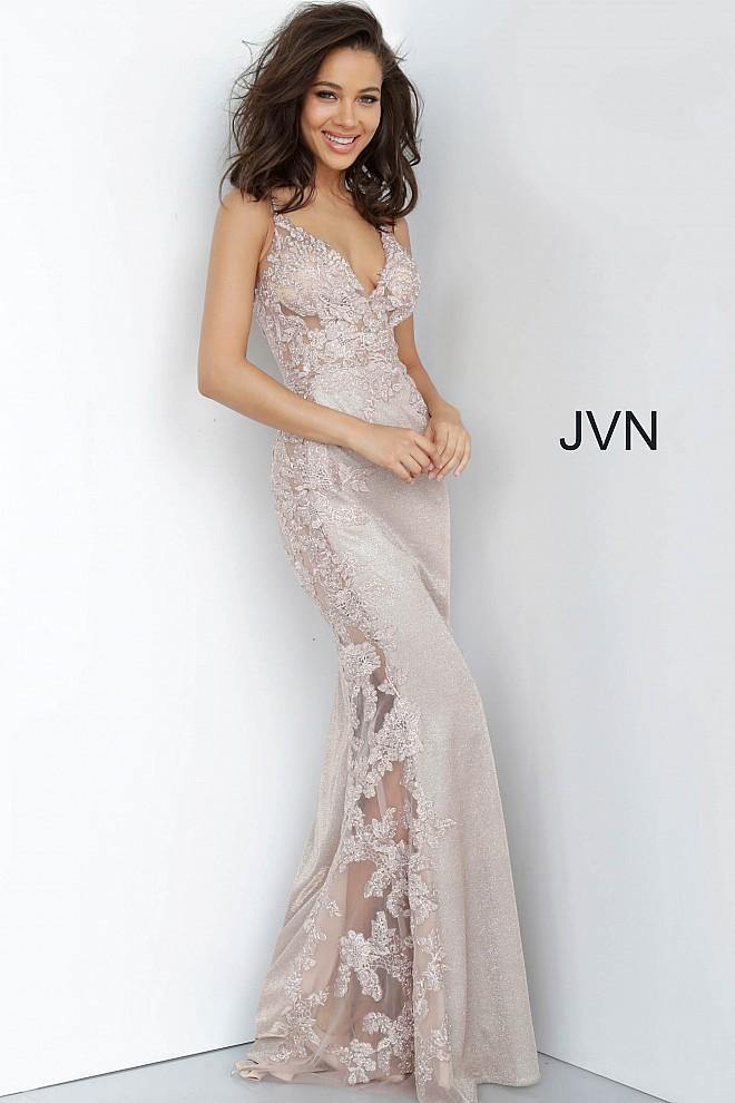 JVN By Jovani Long Formal Prom Gown JVN2205 Nude - The Dress Outlet Jovani