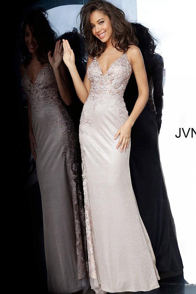 JVN By Jovani Long Formal Prom Gown JVN2205 Nude - The Dress Outlet Jovani