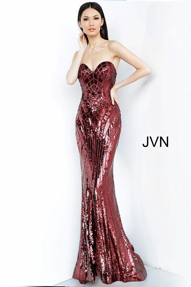 JVN By Jovani Long  Prom Gown JVN2239 Burgundy - The Dress Outlet Jovani