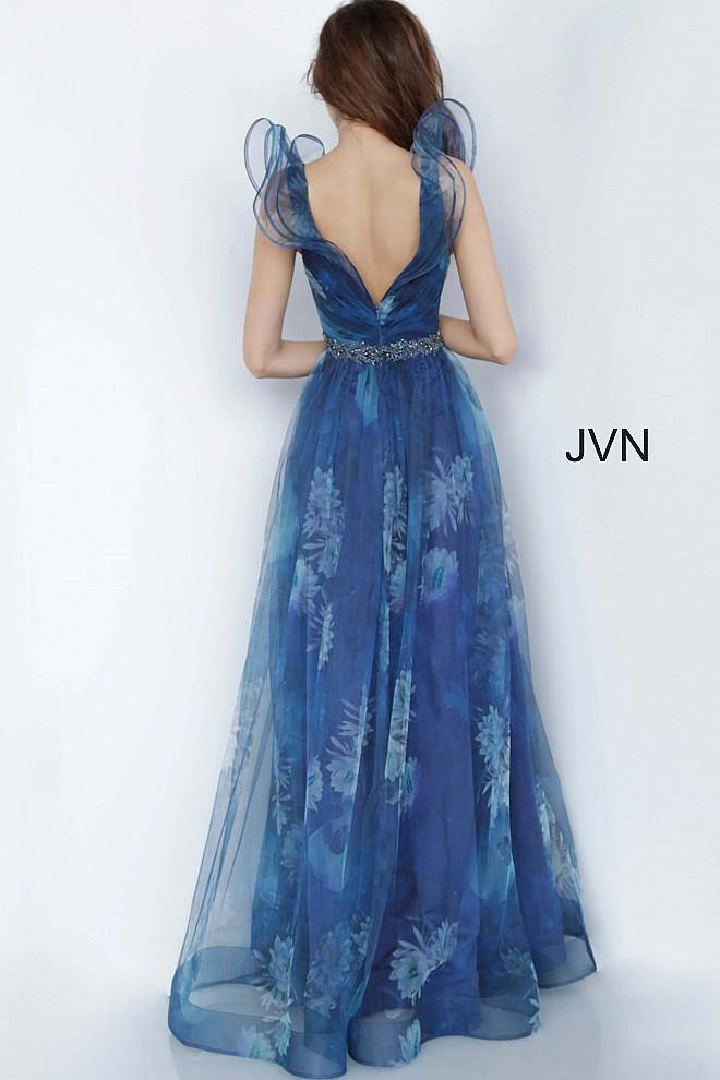 JVN By Jovani Prom Long Dress JVN2342 Blue/Print - The Dress Outlet Jovani