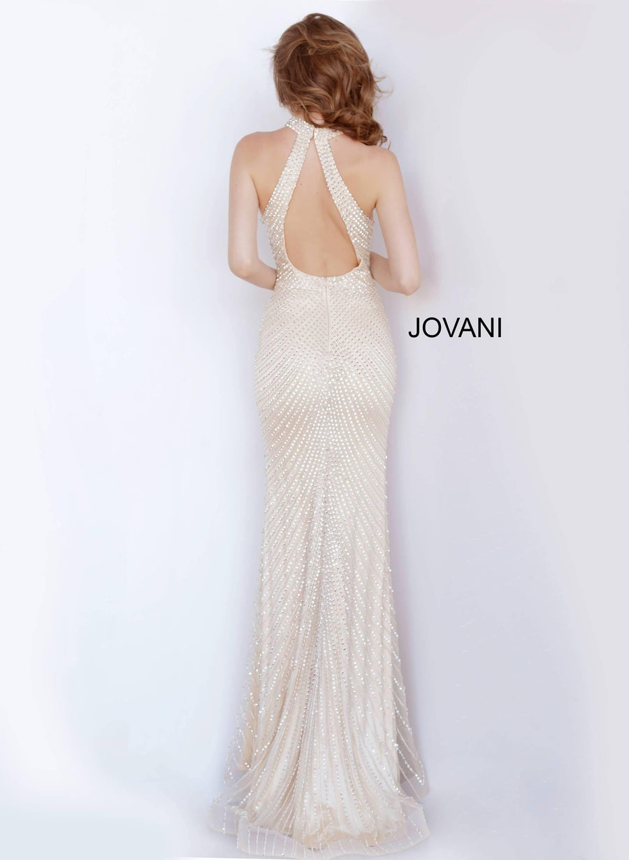 JVN by Jovani Long Halter Prom Beaded Dress JVN2482 - The Dress Outlet Jovani