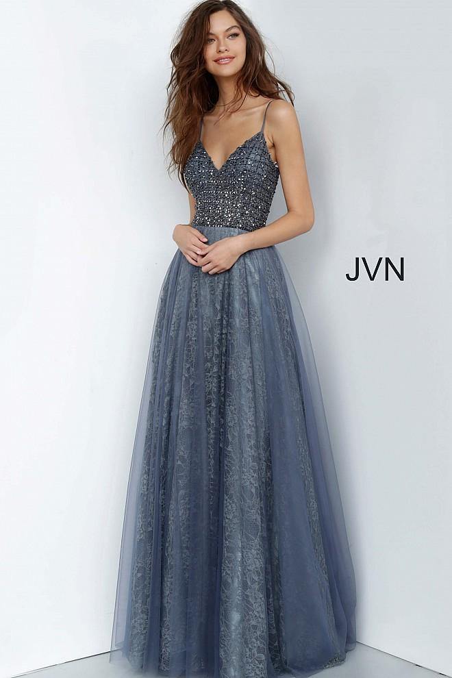 JVN By Jovani Long  Formal Prom Dress JVN2550 Grey - The Dress Outlet Jovani