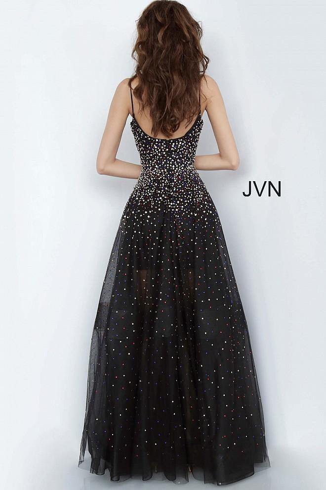 JVN By Jovani Long Prom Dress JVN2566 Black/Multi - The Dress Outlet Jovani