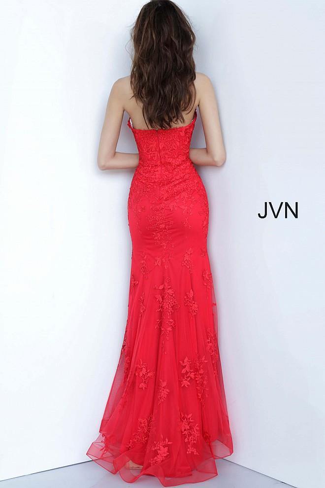 JVN By Jovani Long Strapless Prom Dress JVN3097 Red - The Dress Outlet Jovani