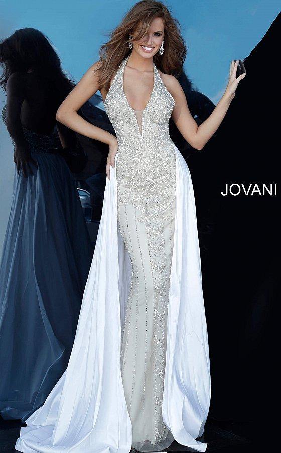 JVN By Jovani Long Halter Beaded Prom Dress JVN3698 - The Dress Outlet Jovani