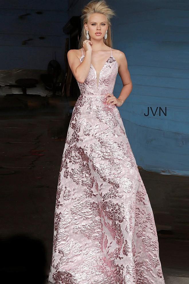 JVN by Jovani A Line Plunging Neckline Prom Long Gown JVN3820 - The Dress Outlet Jovani