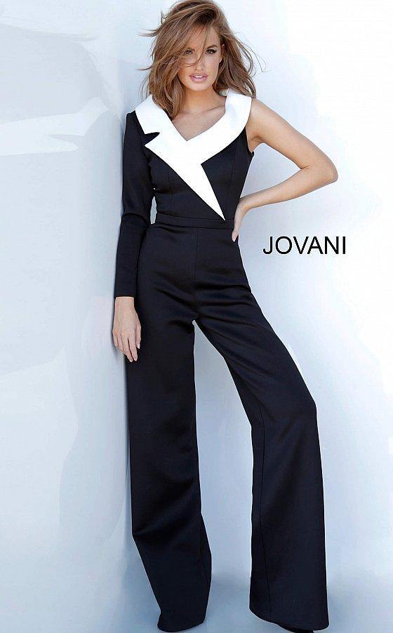 Black/White Jovani 3854 Long Formal Jumpsuit for $590.0 – The Dress Outlet