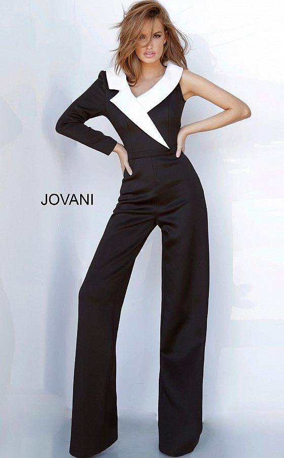 Black/White Jovani 3854 Long Formal Jumpsuit for $590.0 – The Dress Outlet