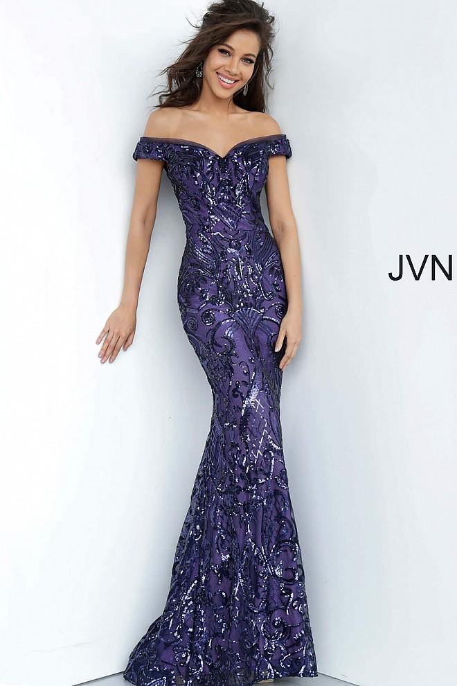 JVN By Jovani Long Formal Prom Dress JVN4296 Purple - The Dress Outlet Jovani