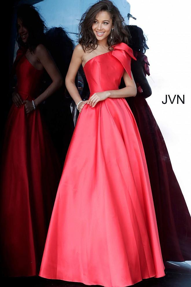 JVN By Jovani One Shoulder Prom Gown JVN4355 Red - The Dress Outlet Jovani