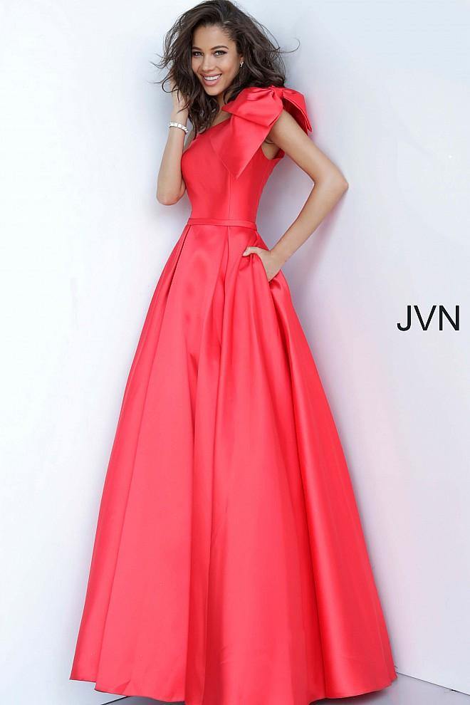 JVN By Jovani One Shoulder Prom Gown JVN4355 Red - The Dress Outlet Jovani