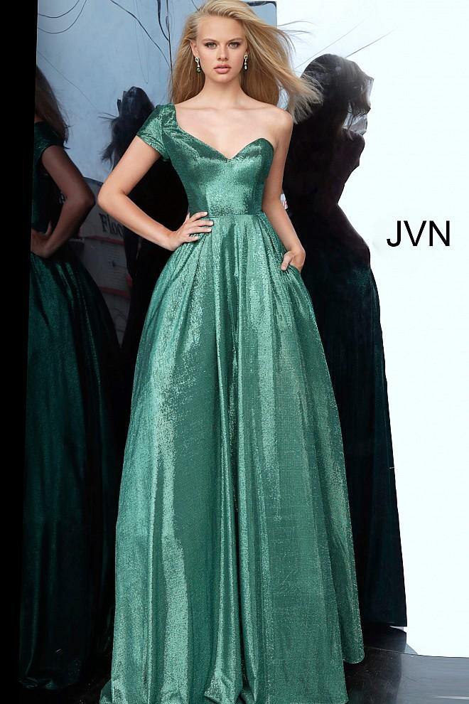 JVN By Jovani Long Prom Ball Gown JVN4389 Emerald - The Dress Outlet Jovani