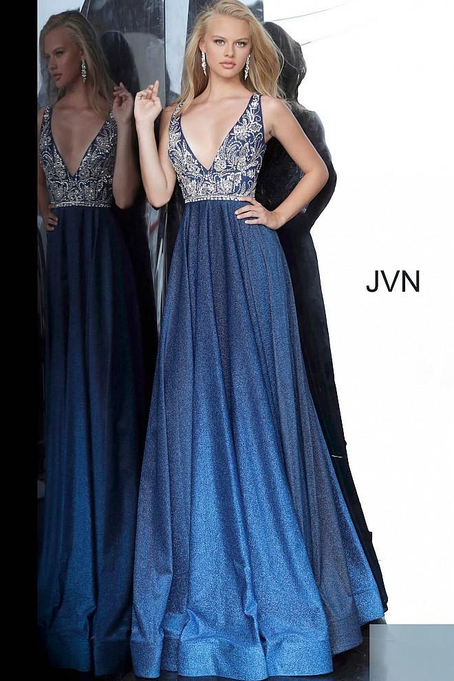 JVN By Jovani Beaded Long Prom Dress JVN4608 Blue - The Dress Outlet Jovani