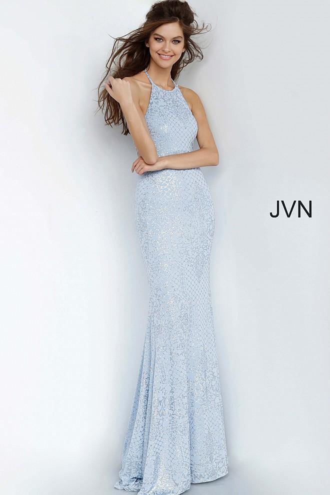 JVN By Jovani Lace Up Back Jersey Prom Dress JVN60137 - The Dress Outlet Jovani