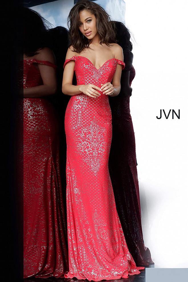 JVN By Jovani Long Fitted Prom Gown JVN60139 Red - The Dress Outlet Jovani