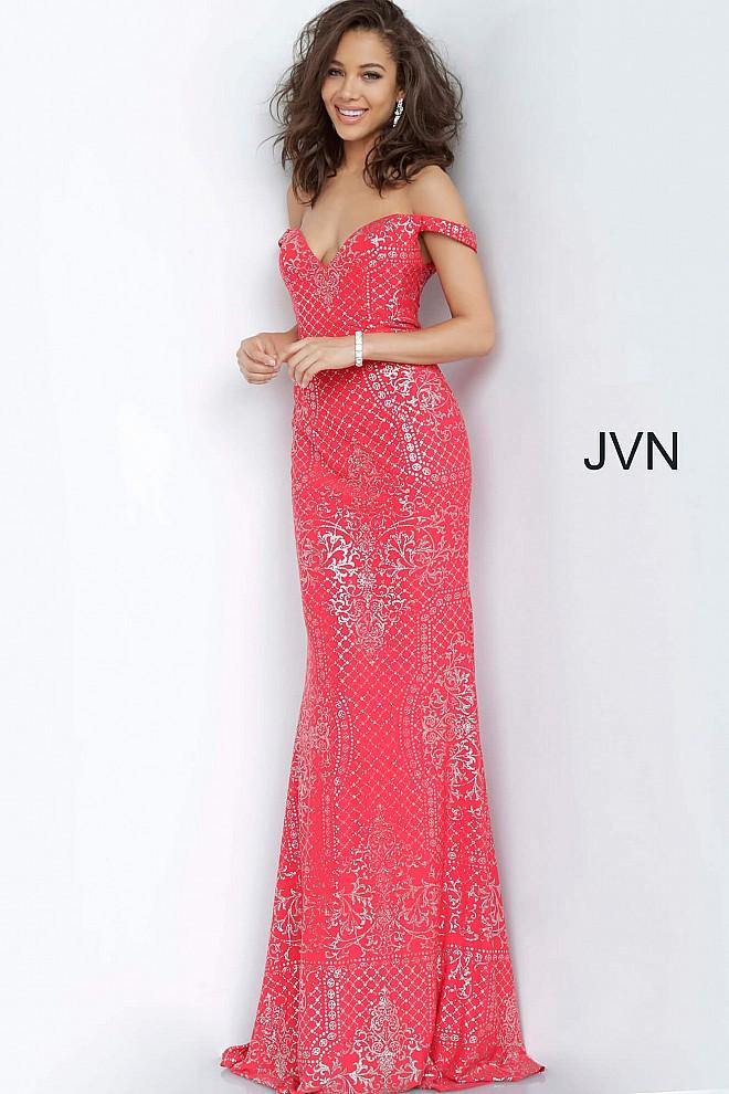 JVN By Jovani Long Fitted Prom Gown JVN60139 Red - The Dress Outlet Jovani