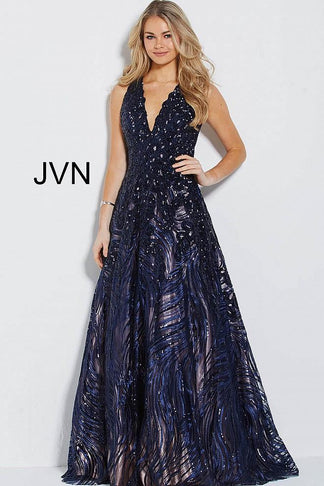 Black/Nude Jovani 60641 Long Formal V Neck Ball Gown for $287.99 – The ...