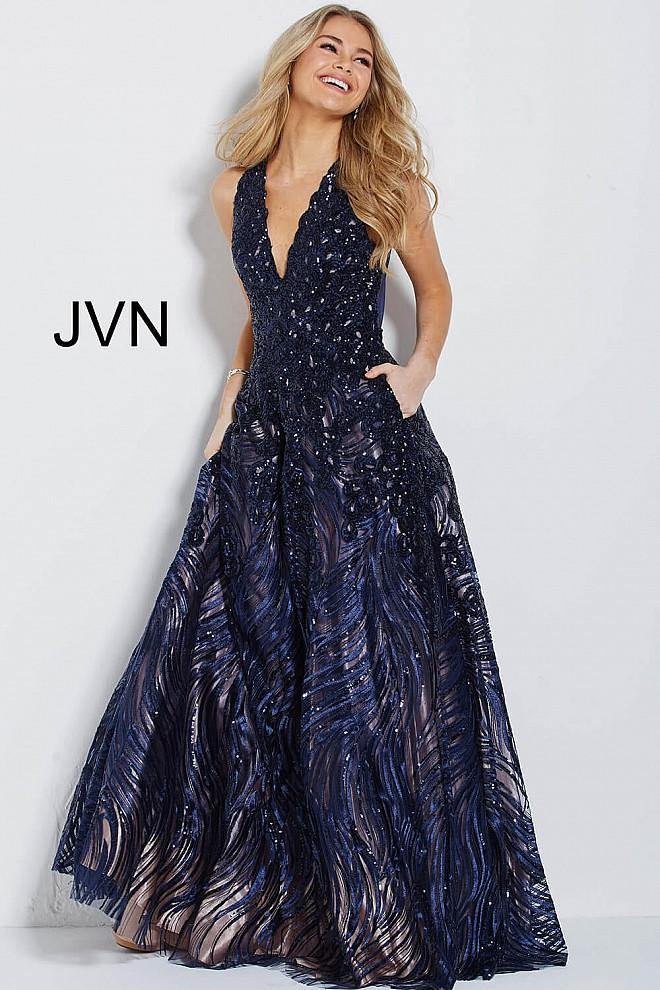 JVN By Jovani Long Formal V Neck Ball Gown JVN60641 - The Dress Outlet Jovani