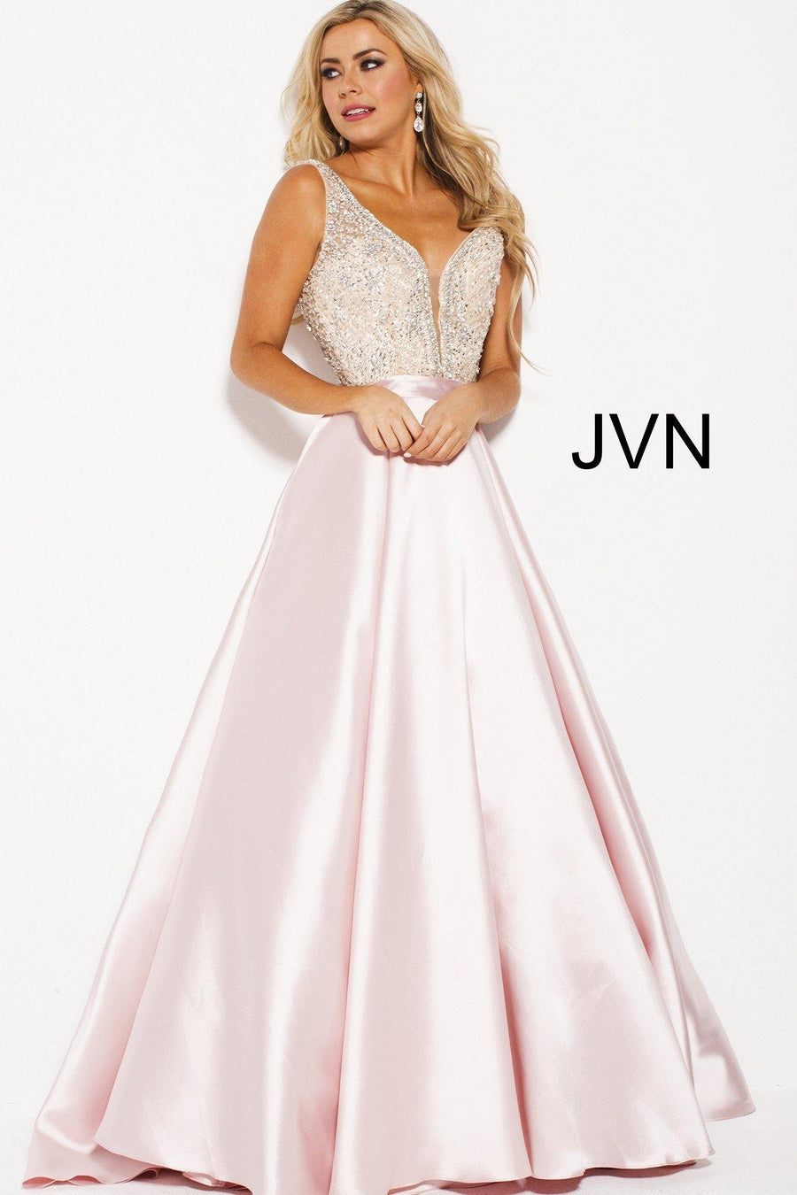 JVN By Jovani Long Beaded A Line Prom Ball Gown JVN60696 - The Dress Outlet Jovani