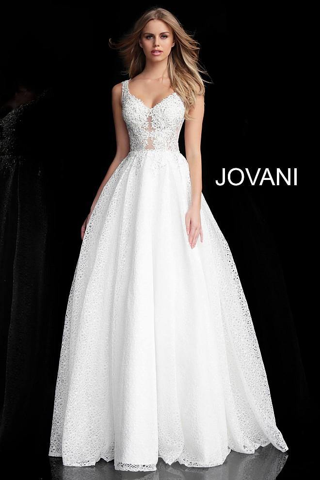 JVN By Jovani Long Ball Gown Prom JVN64105 Off White - The Dress Outlet Jovani