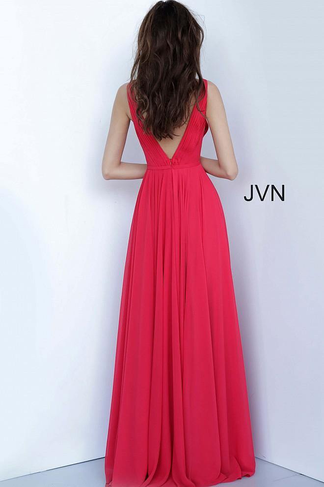 JVN By Jovani Long Chiffon Prom Gown JVN65014 Red - The Dress Outlet Jovani