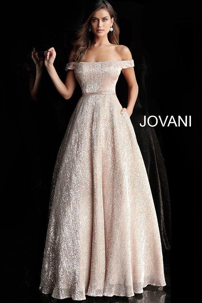 JVN By Jovani Long  Prom Gown JVN66951 Champagne - The Dress Outlet Jovani